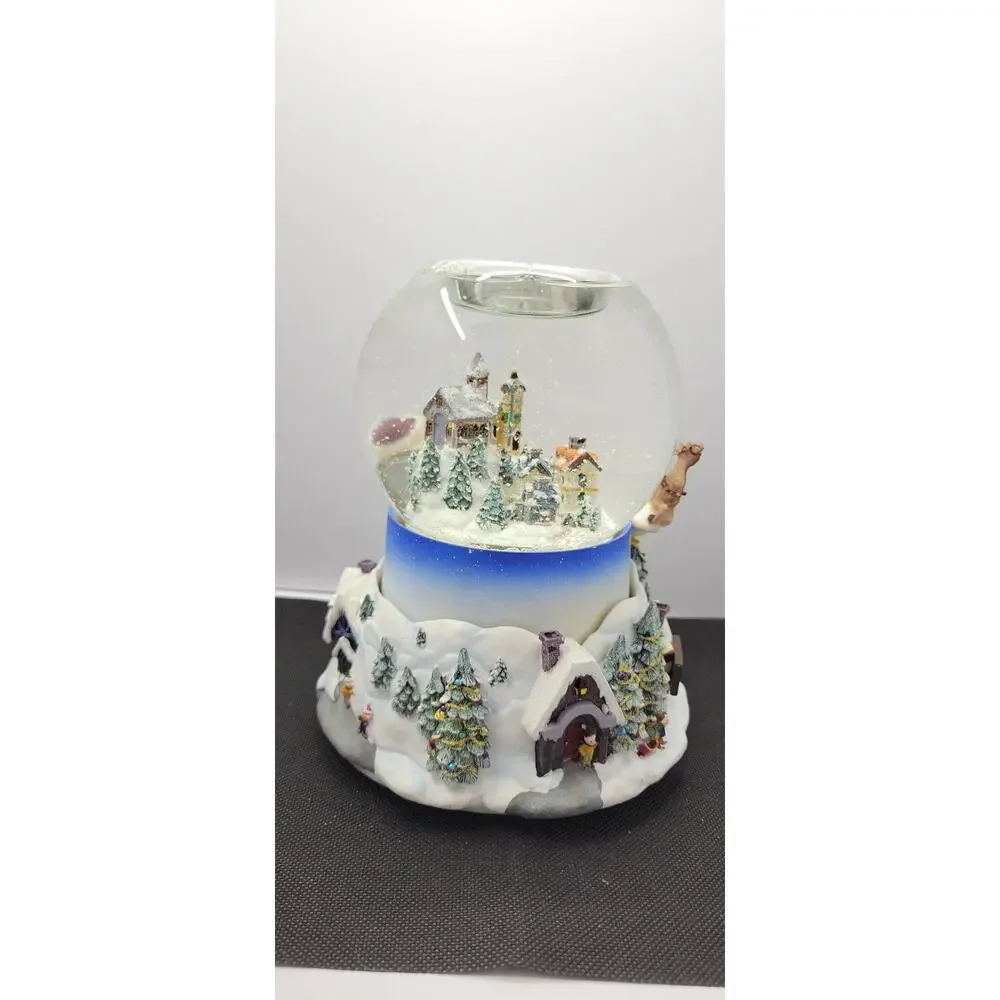 PartyLite Christmas Musical Snow Globe Santa Sleigh Village Lighted AS IS